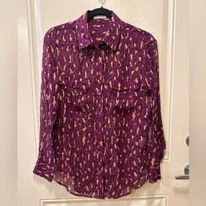 Equipment Femme Silk 100% Animal Print Purple Button Down Shirt , size XS/S